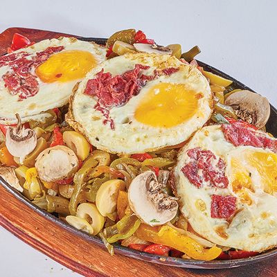 Sunny Side Up Pastrami Fajita Plate