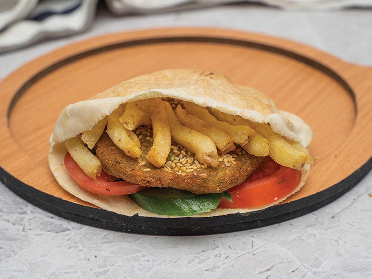 Tahabish falafel sandwich