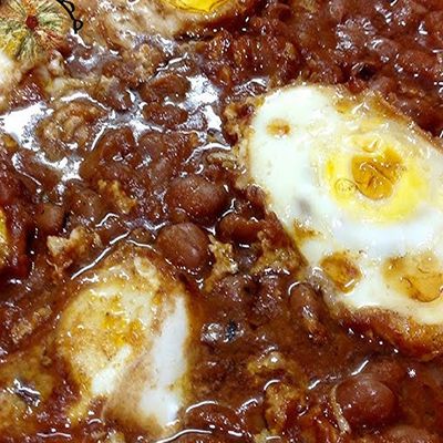 Foul with Boiled Eggs (Flaxseed Oil or Sweet)