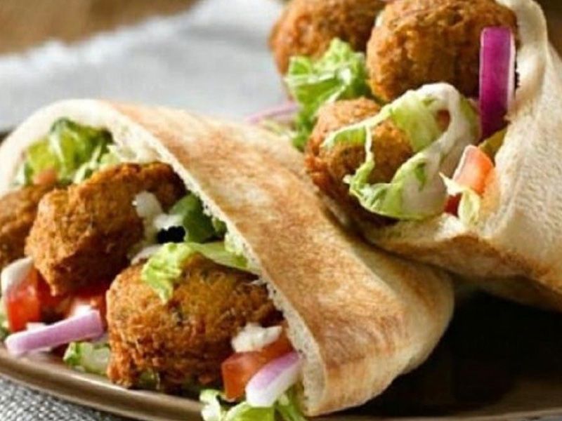 Foul With Falafel And Eggplant Sandwich