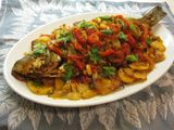 Sea Bass Fish With Shrimp And Potatoes Tray