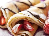 Chocolate crepe with peach and pineapple