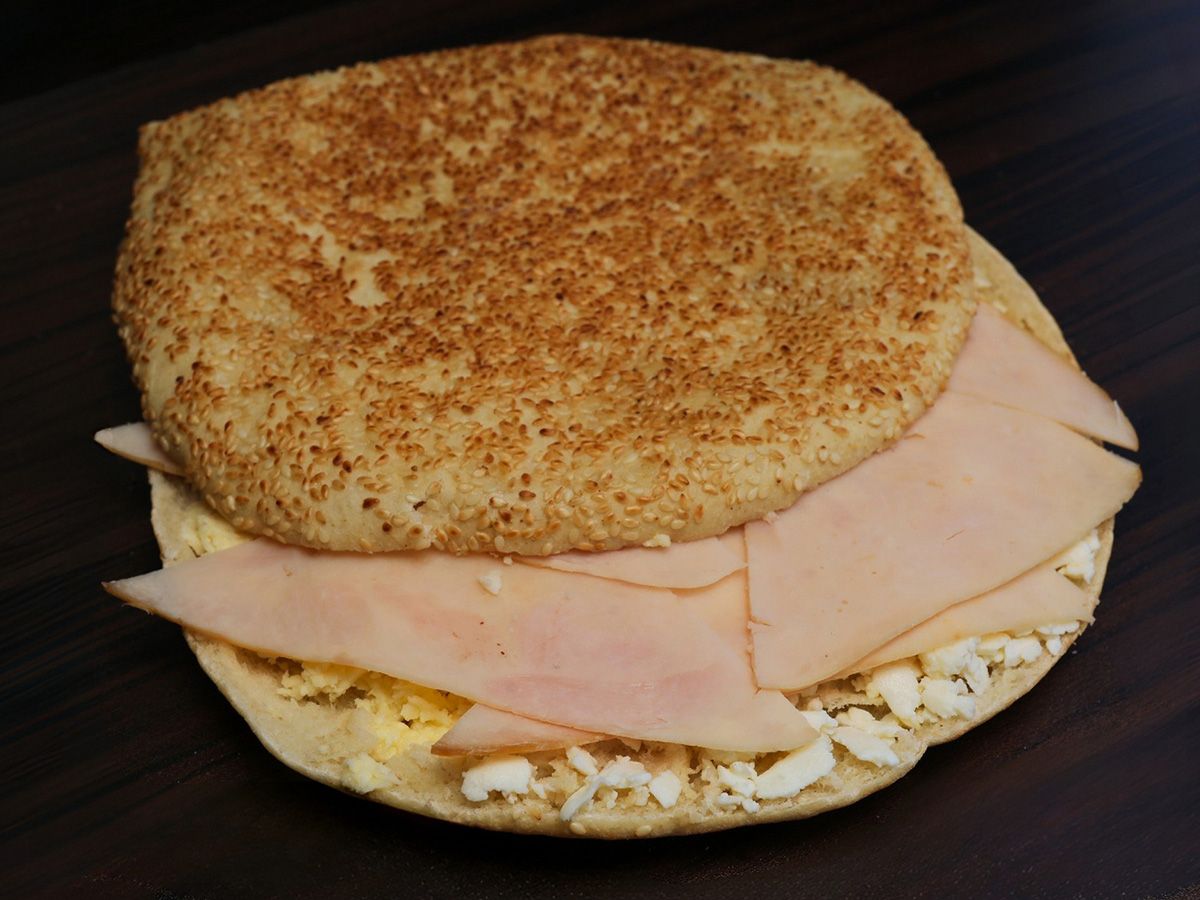 Kaak with kashkaval cheese and smoked turkey