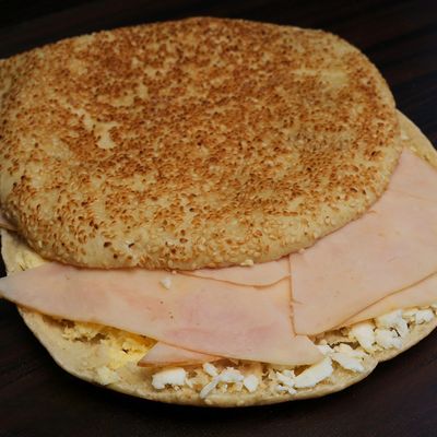 Kaak with kashkaval cheese and smoked turkey