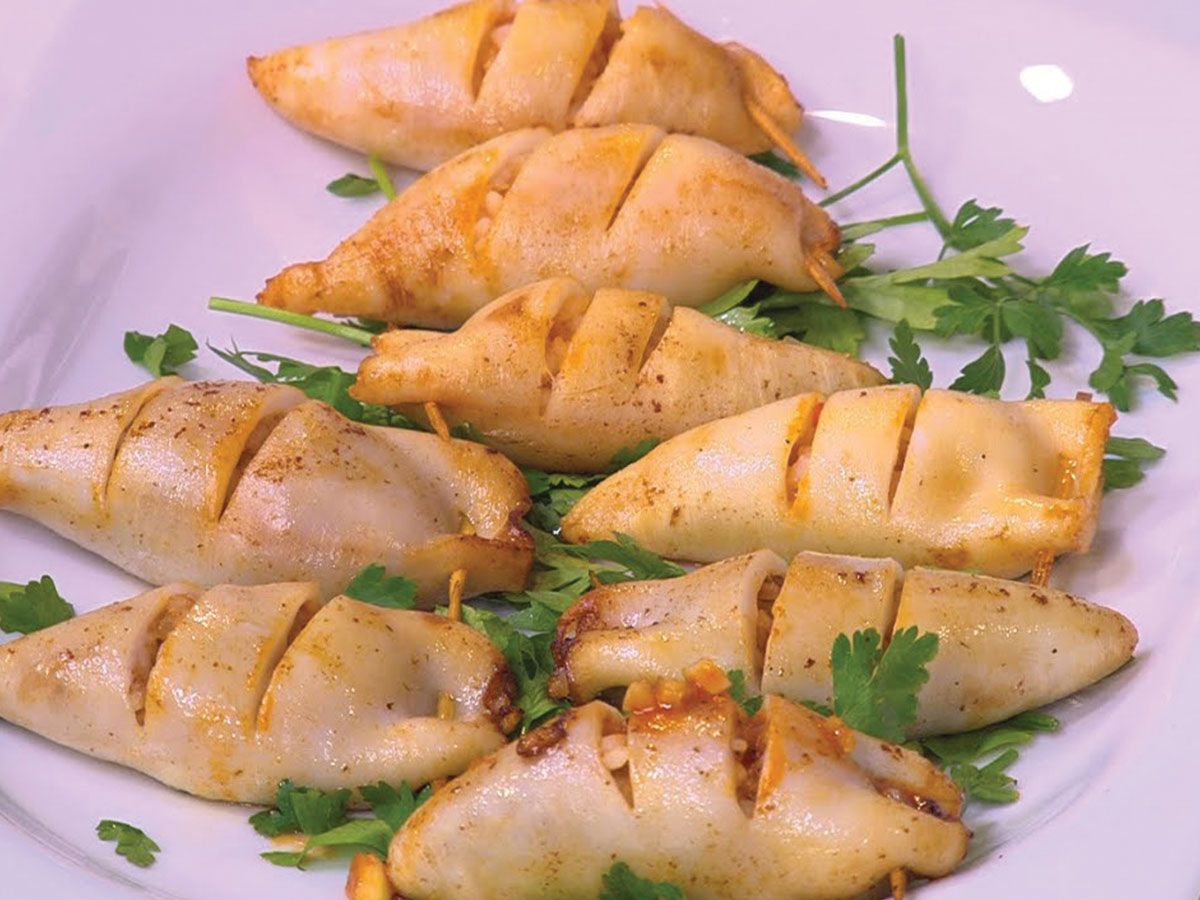 Calamari Stuffed with seafood Dish