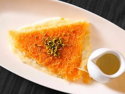Charcoal Rough Nabulsi Konafa with Cheese and Syrup