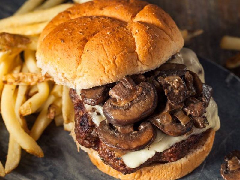 Burger With Caramelized Onion And Mushroom Sandwich
