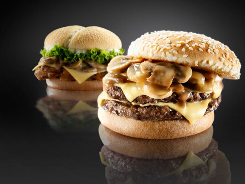 Mushroom Juicy Bam Beef Burger Grilled On Charcoal