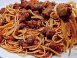 Spaghetti pasta with sausage