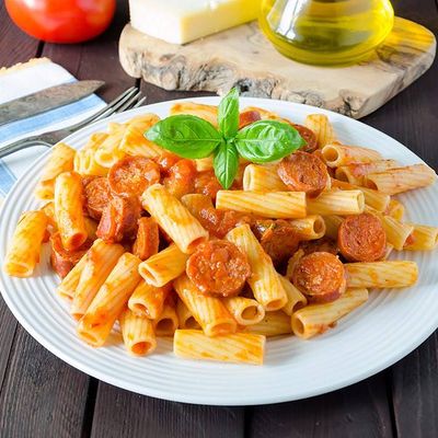 Pasta with hot dog