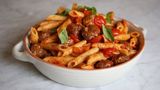 Meat Pasta With Olives And Mozzarella Cheese Casserole