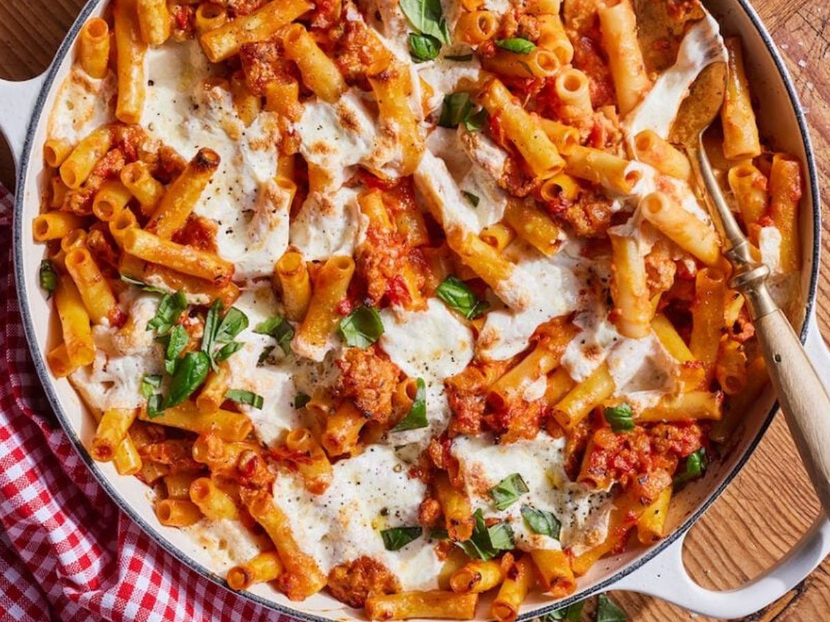Red sauce hot dog pasta