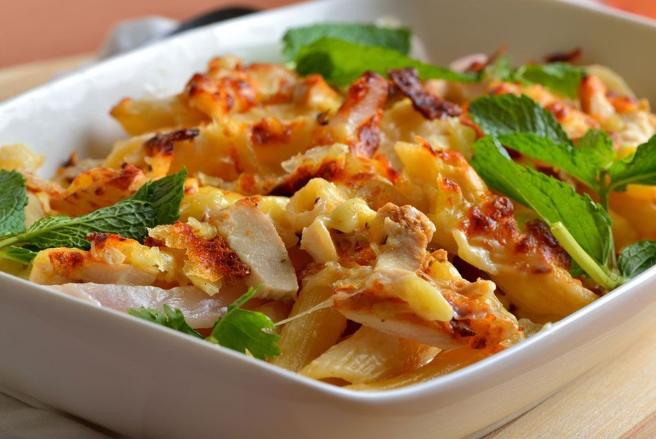 Chicken Burger And Cheese Pasta