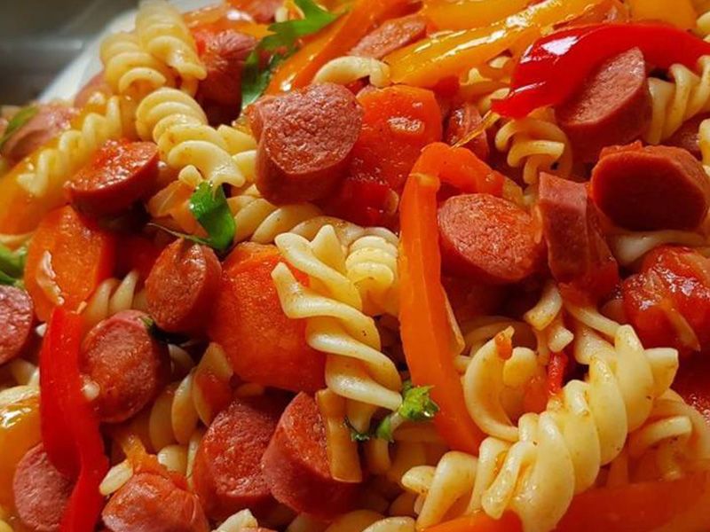 white sauce hot dog Penne pasta