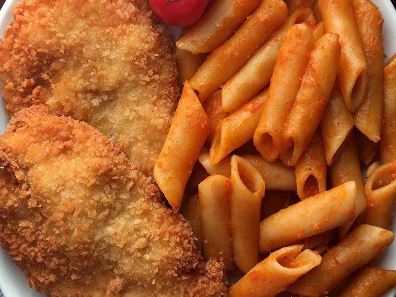 Pasta With 2 Chicken Pane Pieces Meal