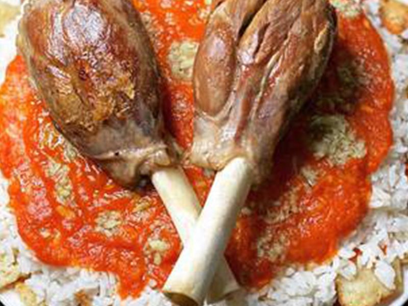 mutton shank with fatteh dish