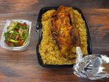 Half duck with basmati rice with nuts and salad box meal