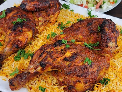 grilled half chicken with Basmati Rice