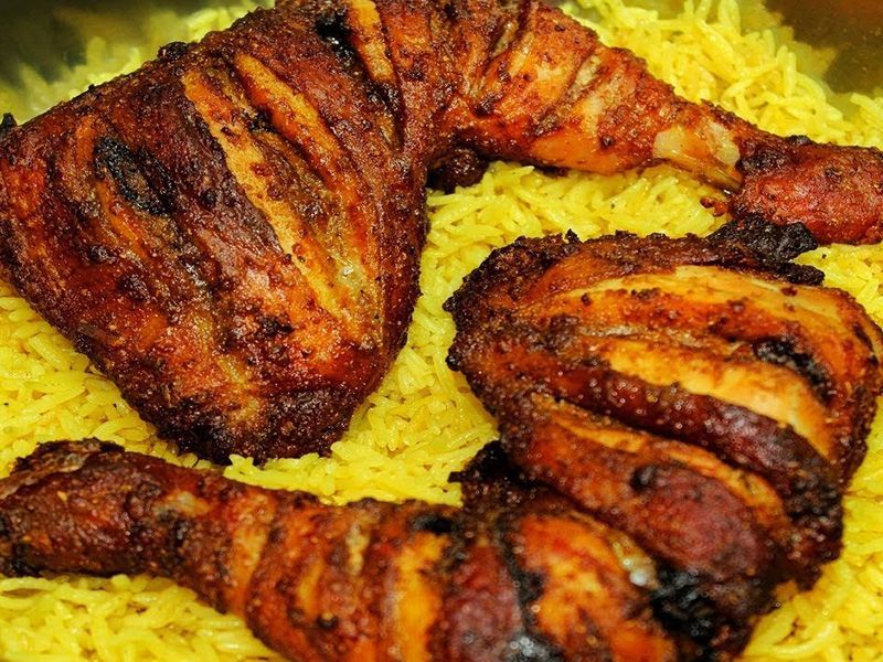 Half grilled chicken with basmati rice