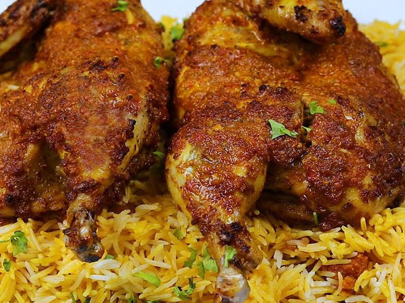 Half grilled chicken with kabsa rice