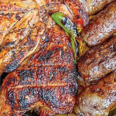 Half chicken . quarter tarab, rice and salads