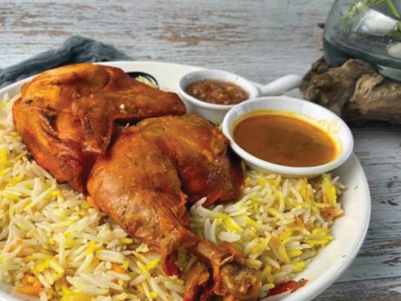 half chicken Pressured with basmati rice