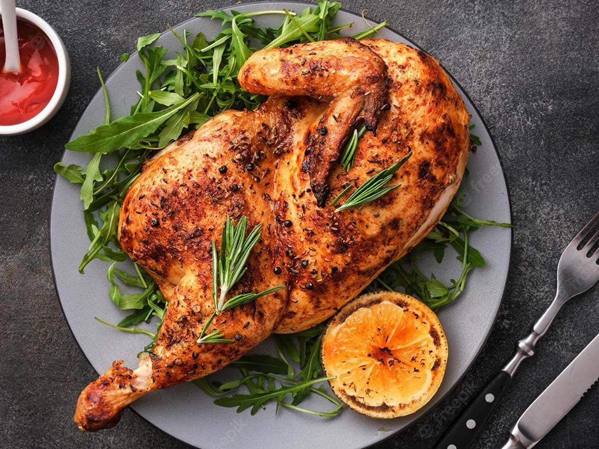 Half grilled chicken with basmati rice