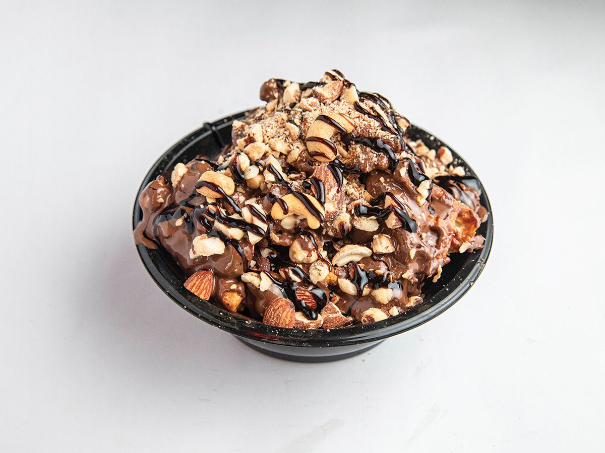 Chocolate waffle bites with nuts