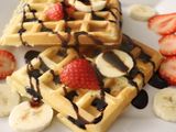 fruit chocolate waffle strawberry and banana