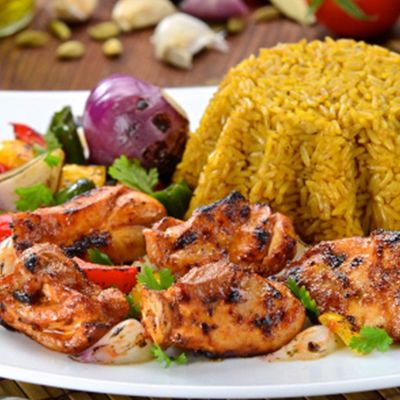 Shish Tawook Meal with Rice and Pepsi Can