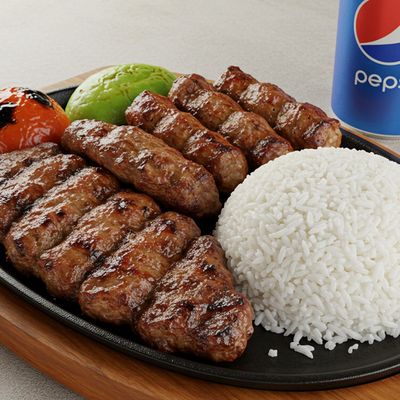 Kebab Meal with Rice and Pepsi Can