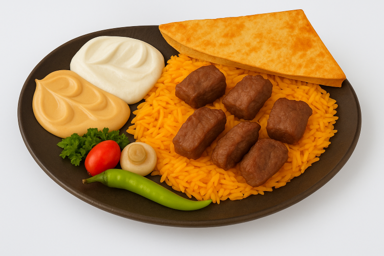 1/4 skewer of meat meal + rice + salad