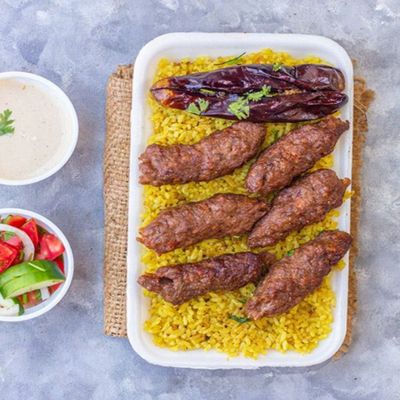 Meal 1/4 Kofta and Tarb with Rice, Salad, and Bread