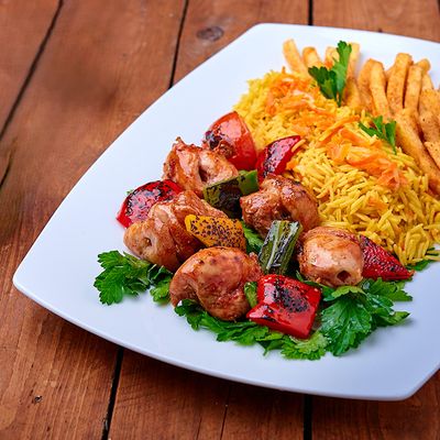 Shish meal + rice + potatoes + salad