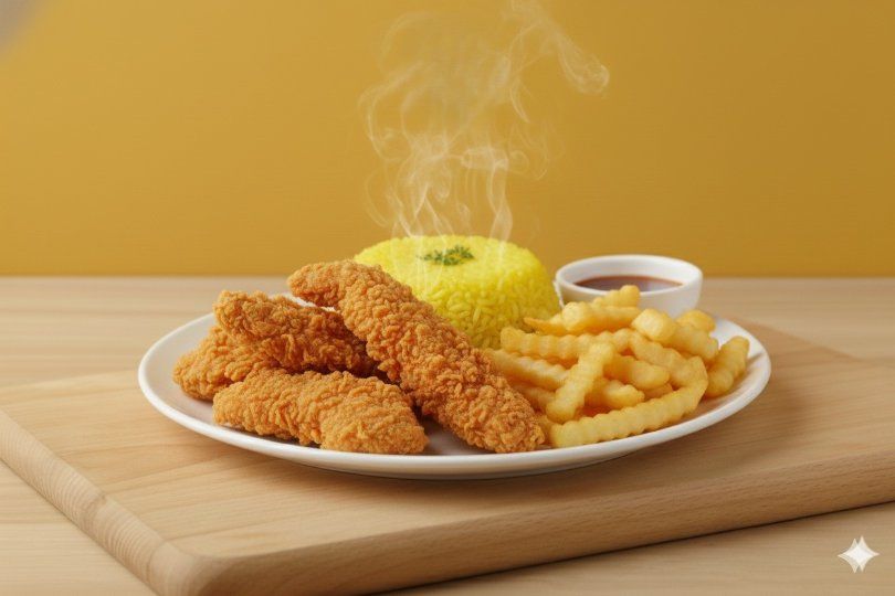 Crispy 3-piece with rice and potatoes