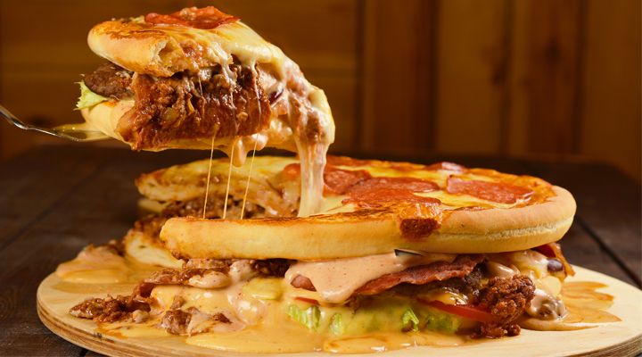 Chicken Pizza Burger With Cheese Sandwich