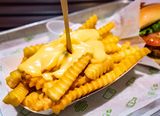 French Fries With Cheddar Cheese Sauce Sandwich