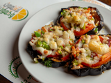 Eggplant With Tomato And Mozzarella Cheese Sandwich