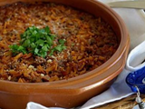 طاجن لسان عصفور مع لحم مفروم