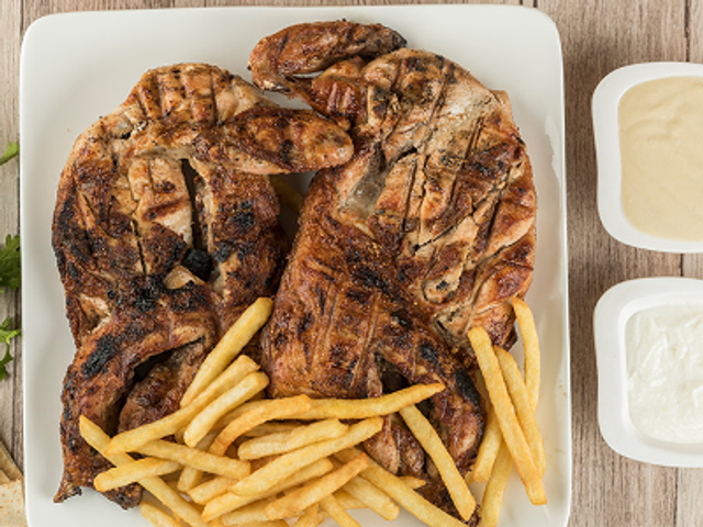 Grilled Chicken Without Rice, Salads, Bread And Tahini
