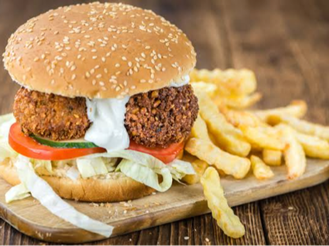 Falafel Burger And French Fries Sandwich