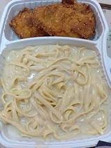 Chicken Pane And White Sauce Pasta