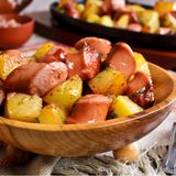 French Fries With Oriental Sausage And Cheese